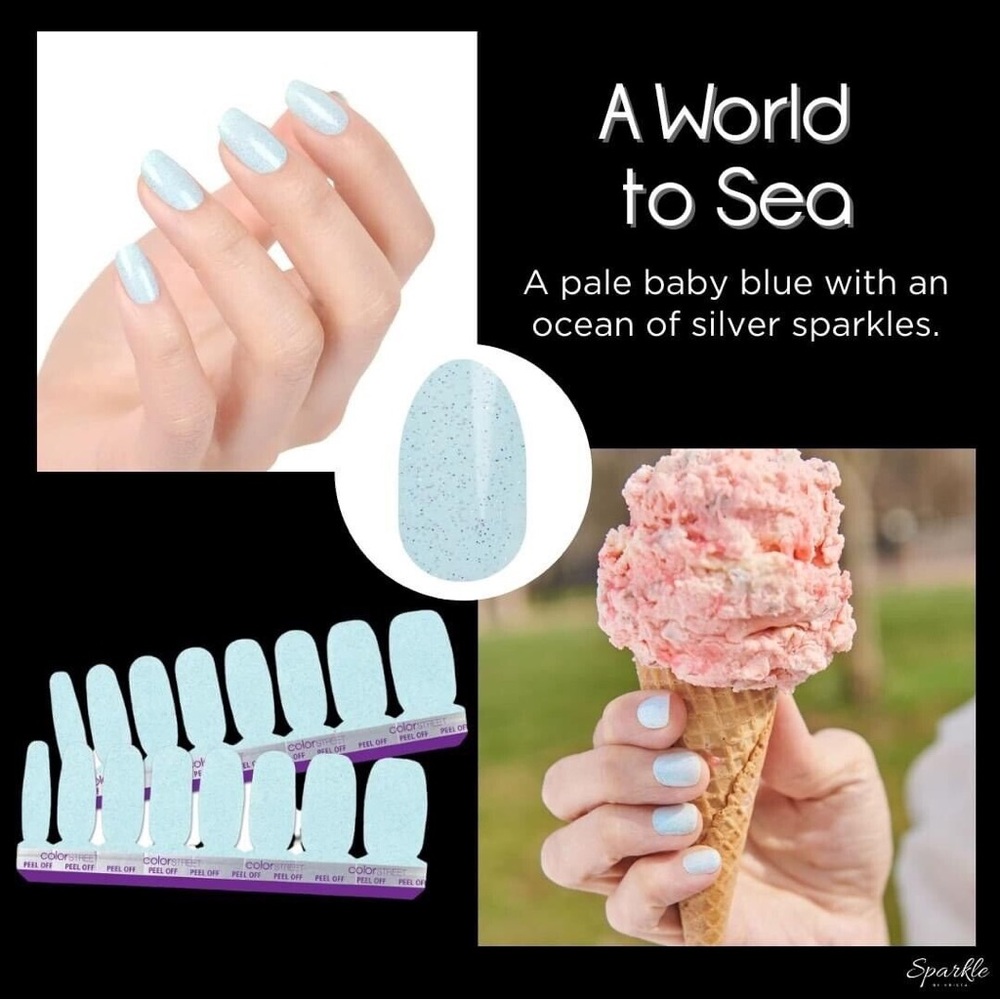 Color Street A WORLD TO SEA Pale Blue With Silver Glitter Nail Strips Set - Picture 2 of 8